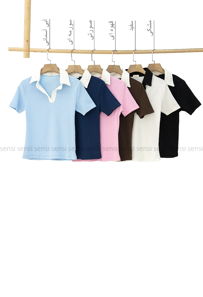 کراپ یقه شکاری دو رنگ کد1005830